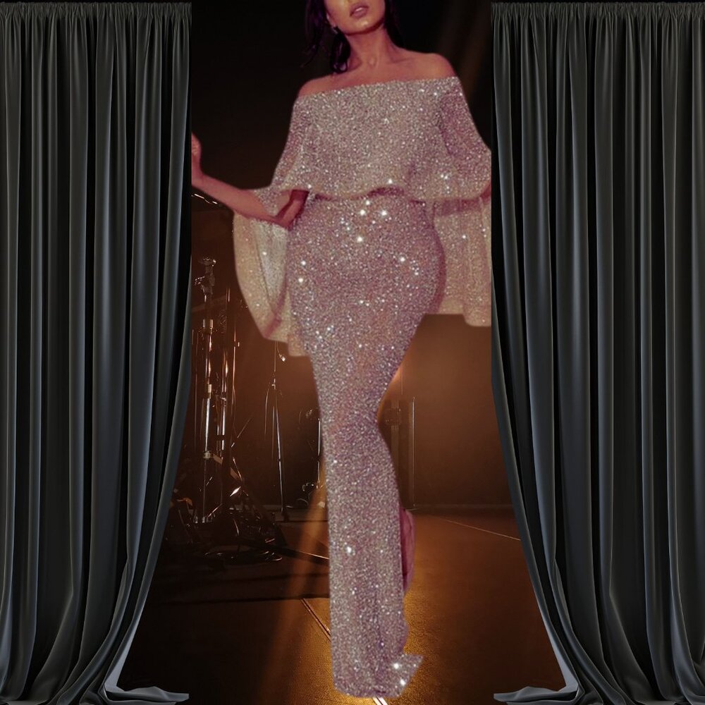 Light Pink Off The Shoulder Glitter Sparkle Dress